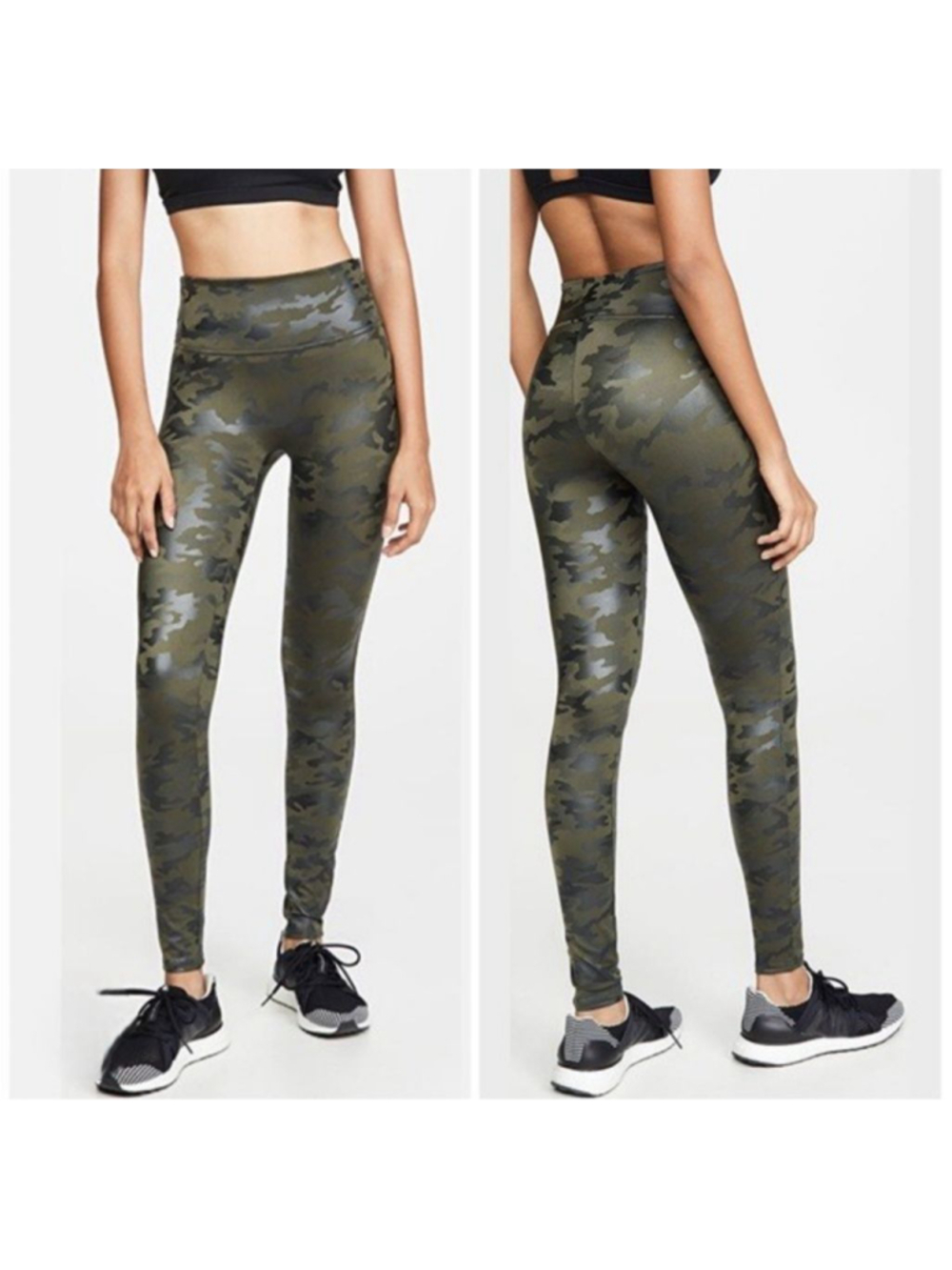 SPANX Matte Green High Rise Camo Faux Leather Leggings Size S 163